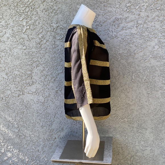 Ralph Lauren Black Label Gold Metallic Striped Sheer Silk Couture Blouse Shirt - Picture 5 of 8